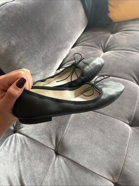 Repetto Black Leather Ballet Flats with Bow Trim